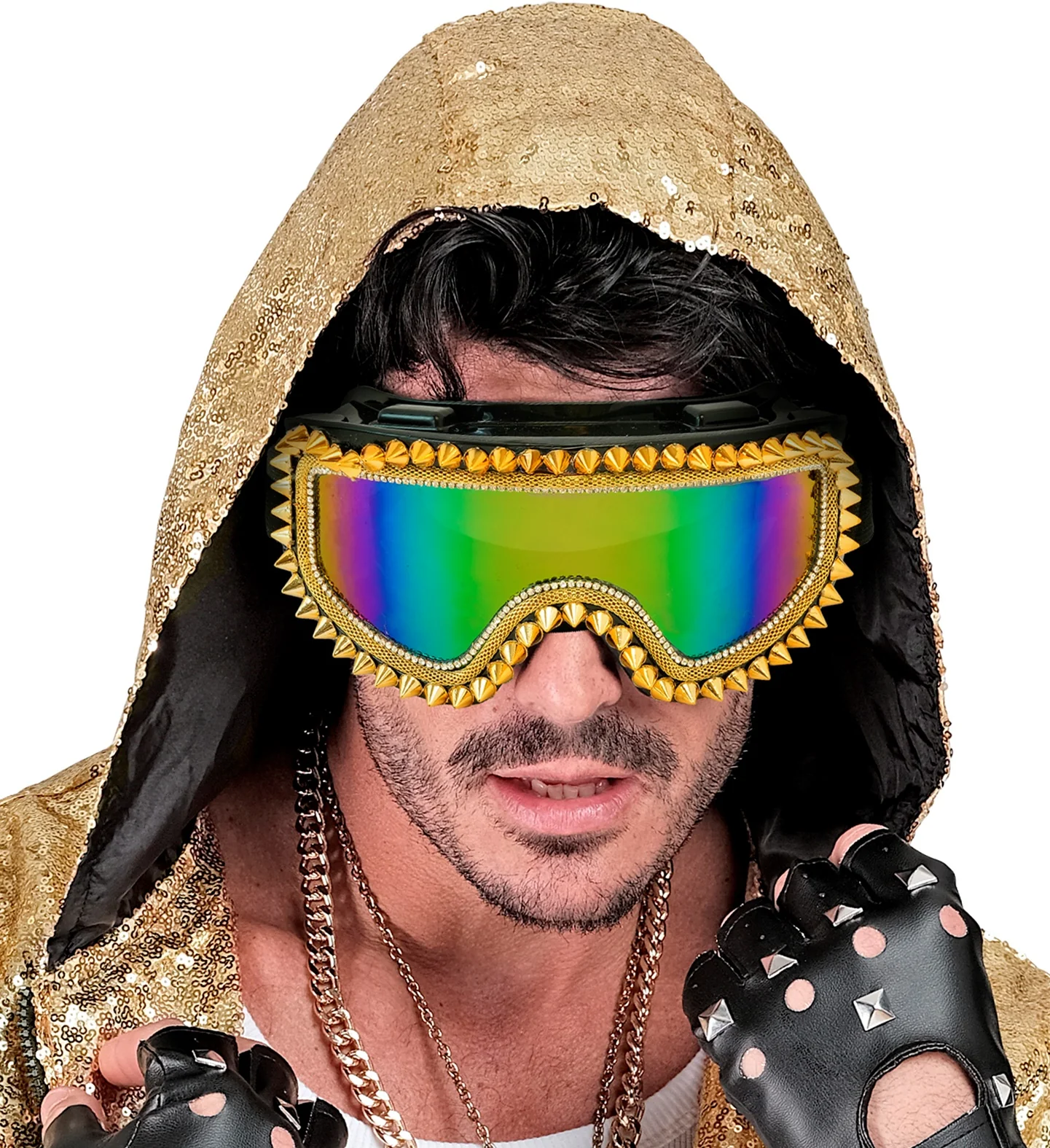 Occhiali da Sci o Snowboard Dorati con Pietre e Punte - immagine 4