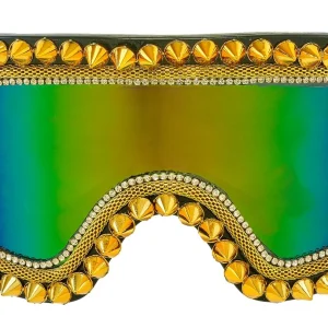 Occhiali da Sci o Snowboard Dorati con Pietre e Punte