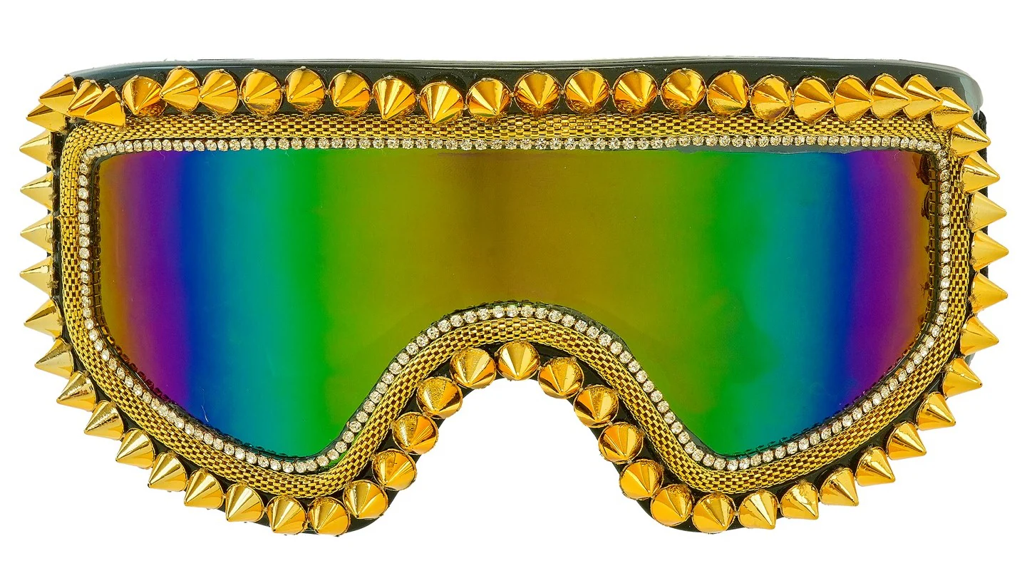 Occhiali da Sci o Snowboard Dorati con Pietre e Punte - immagine 2