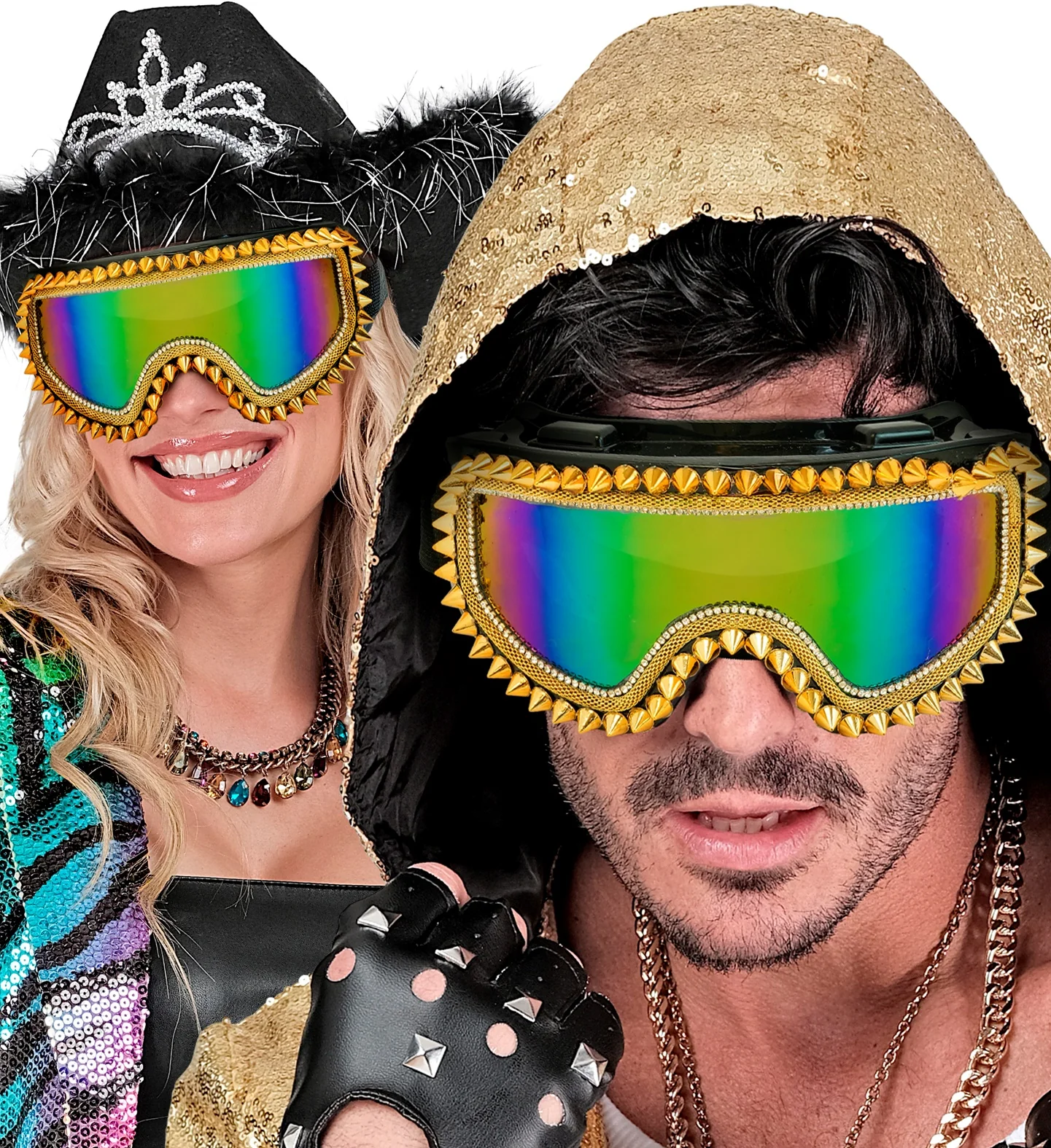 Occhiali da Sci o Snowboard Dorati con Pietre e Punte - immagine 3