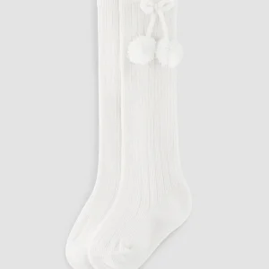 Calzini lunghi bianchi con pompon