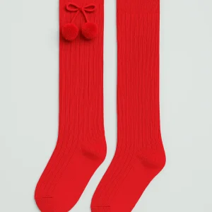 Calzini lunghi con pompon marrone