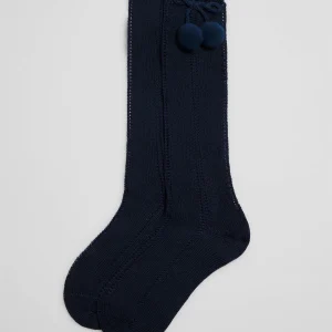 Calzini lunghi traforati per bambini blu navy