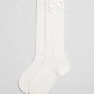 Calzini lunghi traforati per bambini avorio