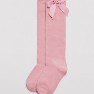 Calzino lungo da bambino con dettaglio fiocco rosa