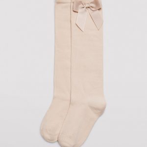 Calzino lungo da bambino con dettaglio fiocco beige