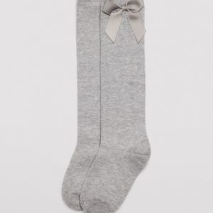 Calzino lungo da bambino con dettaglio fiocco grigio