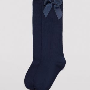 Calzino lungo da bambino con dettaglio fiocco blu navy