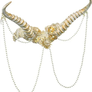 Copricapo con Corna Bianche Decorato con Perle