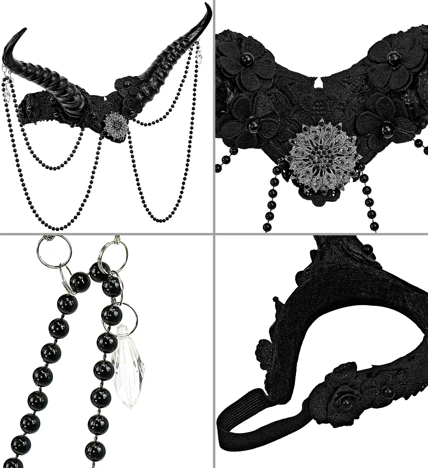 Copricapo con Corna Nere Decorato con Perle - immagine 6