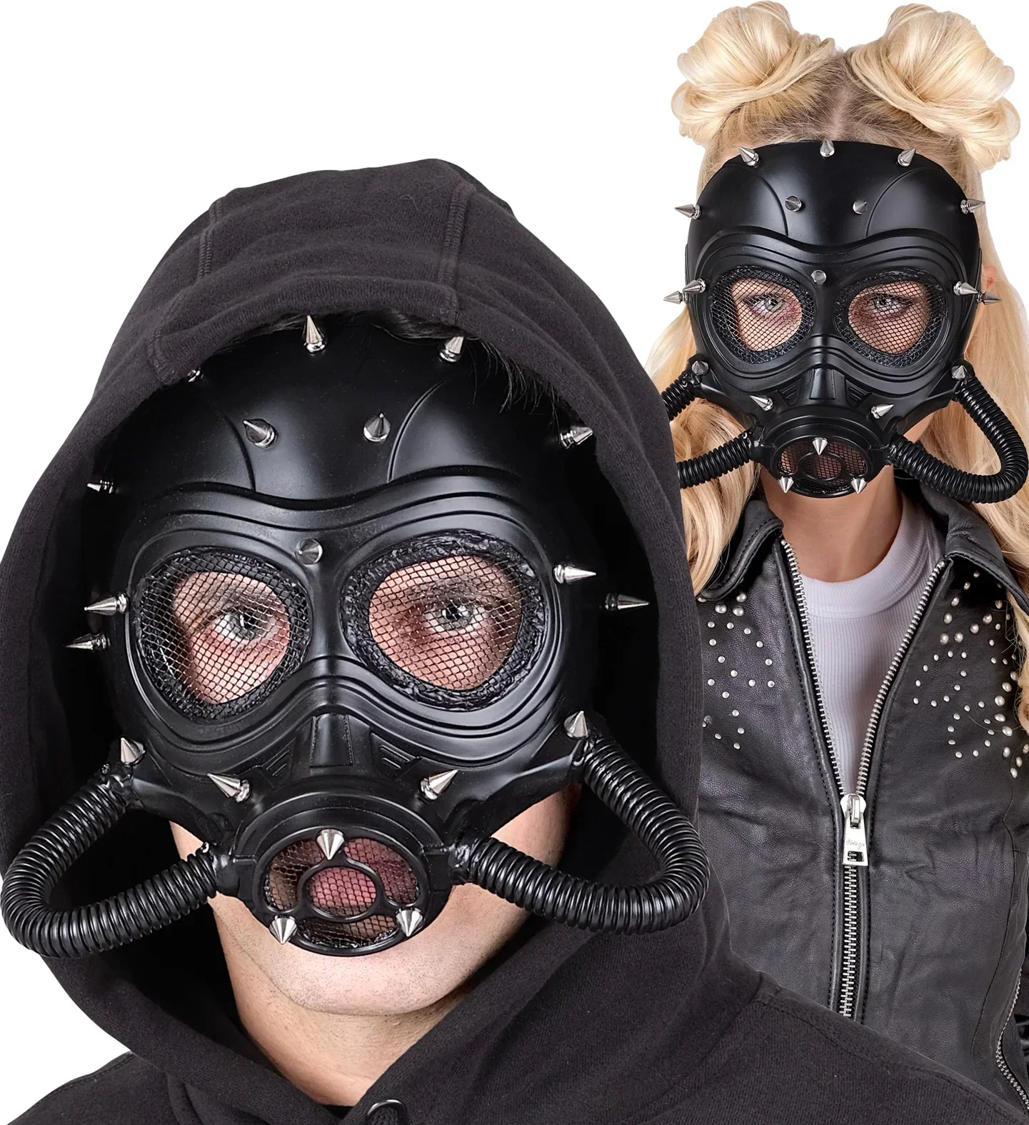 Maschera a Gas Steampunk Nera con Punte - immagine 4
