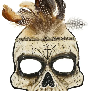 Maschera di Teschio di Sciamano Vudù con Piume