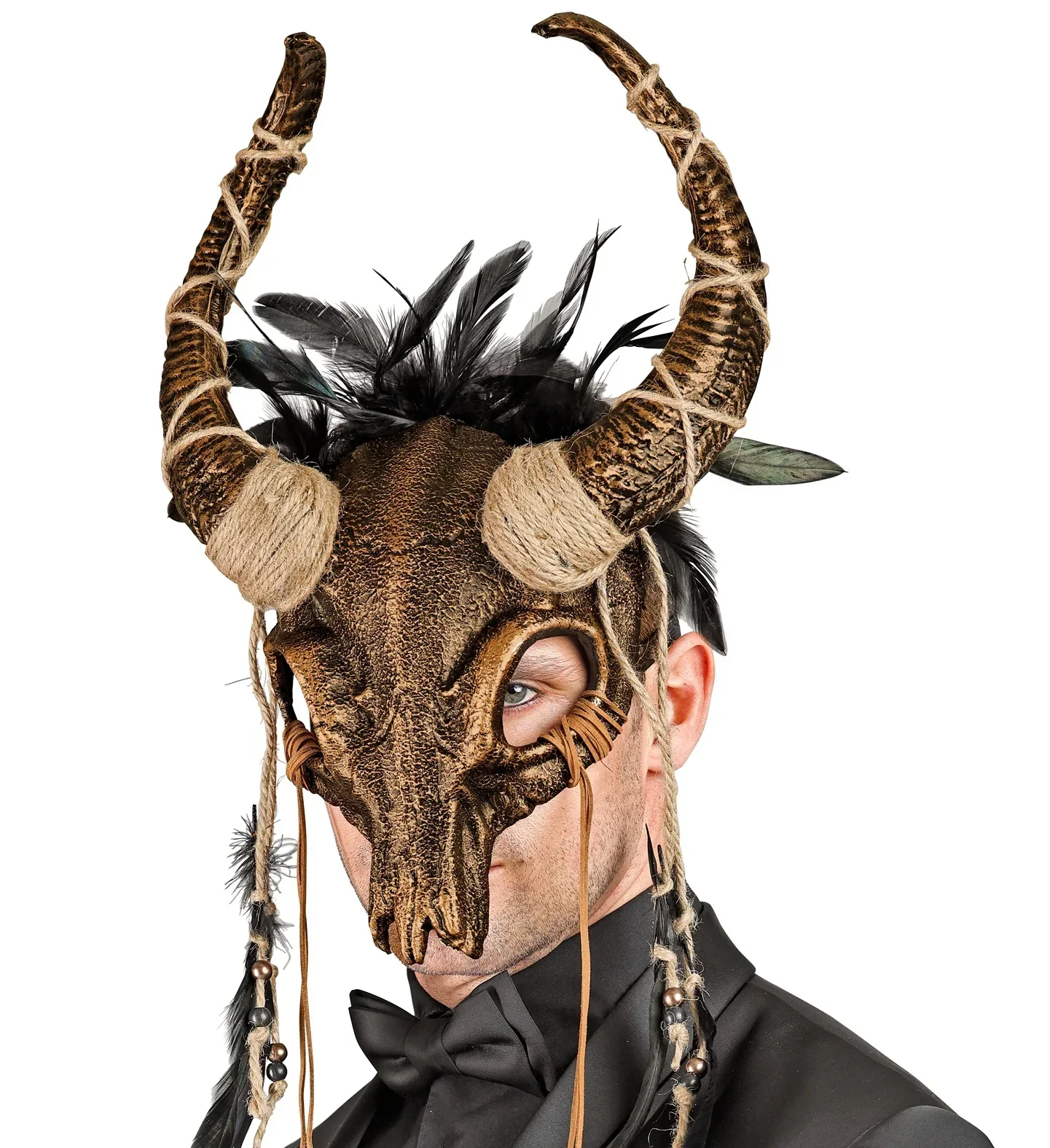 Maschera da Sciamano con Teschio con Corna e Piume - immagine 4