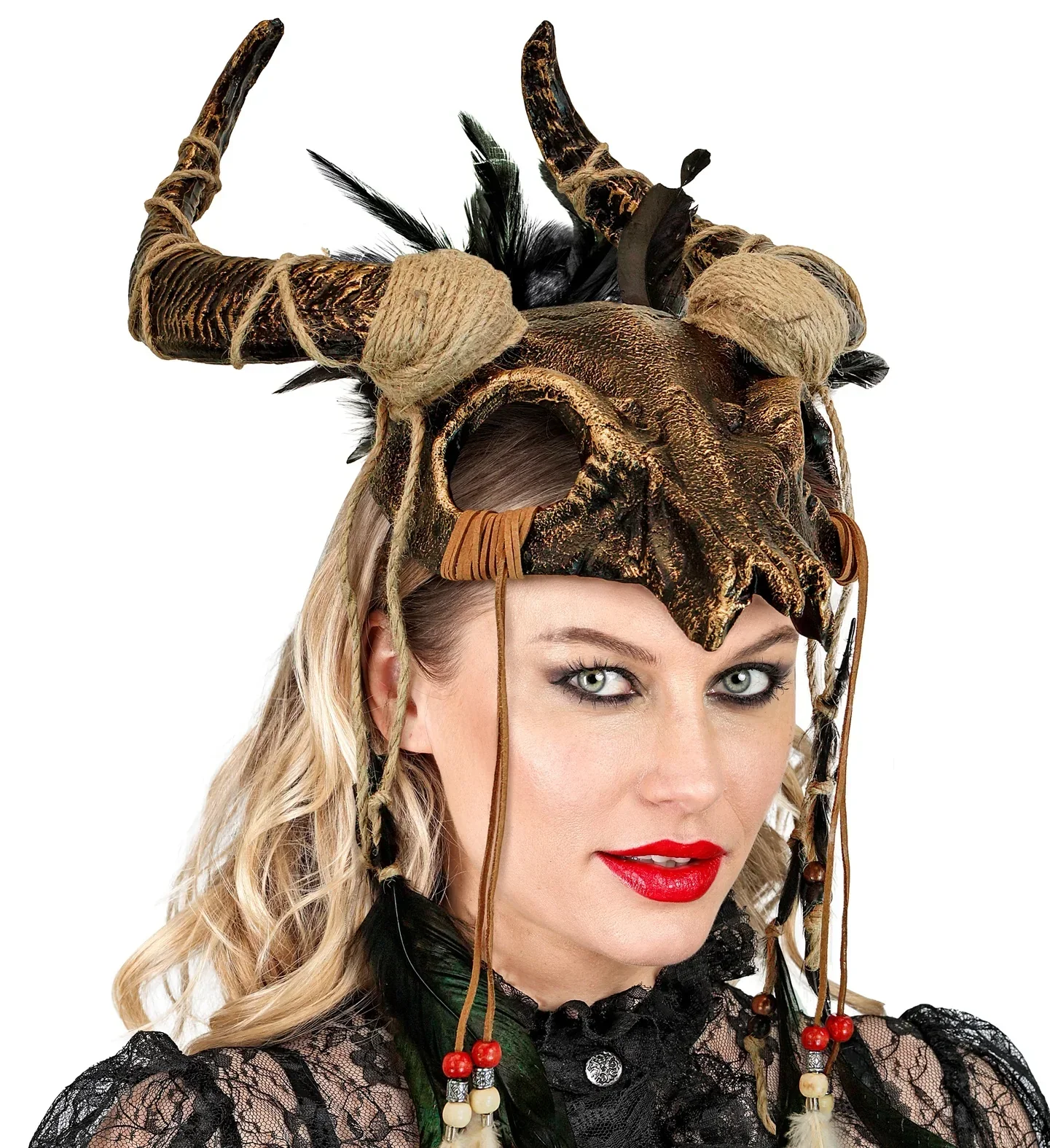 Maschera da Sciamano con Teschio con Corna e Piume - immagine 5
