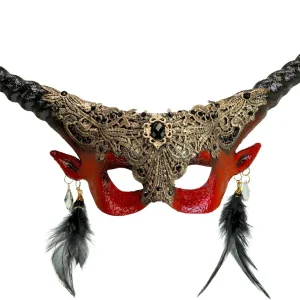 Maschera di Diavolo Rosso con Corna e Pietre Preziose