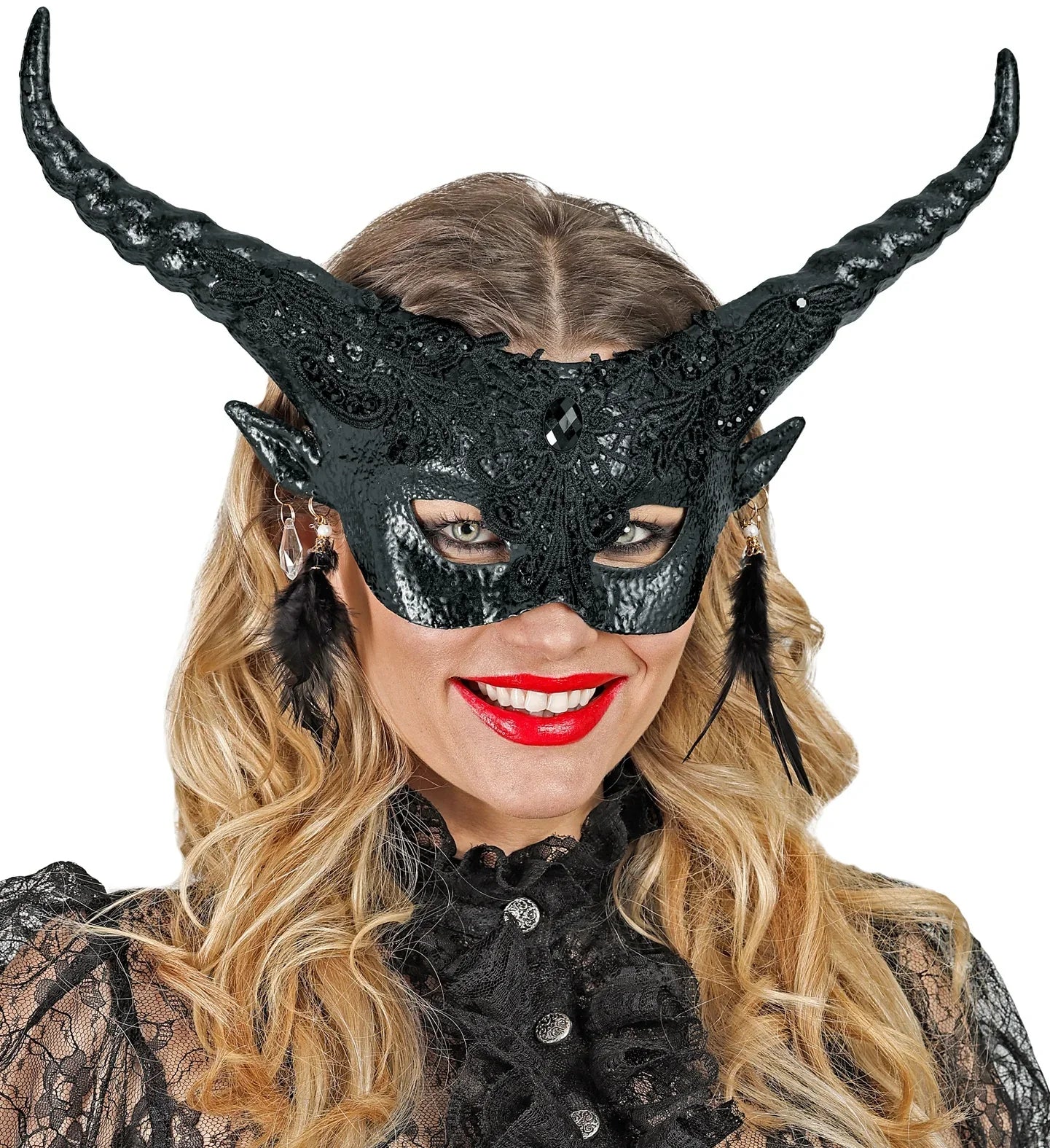 Maschera da Diavolo Nero con Corna e Pietre Preziose - immagine 4