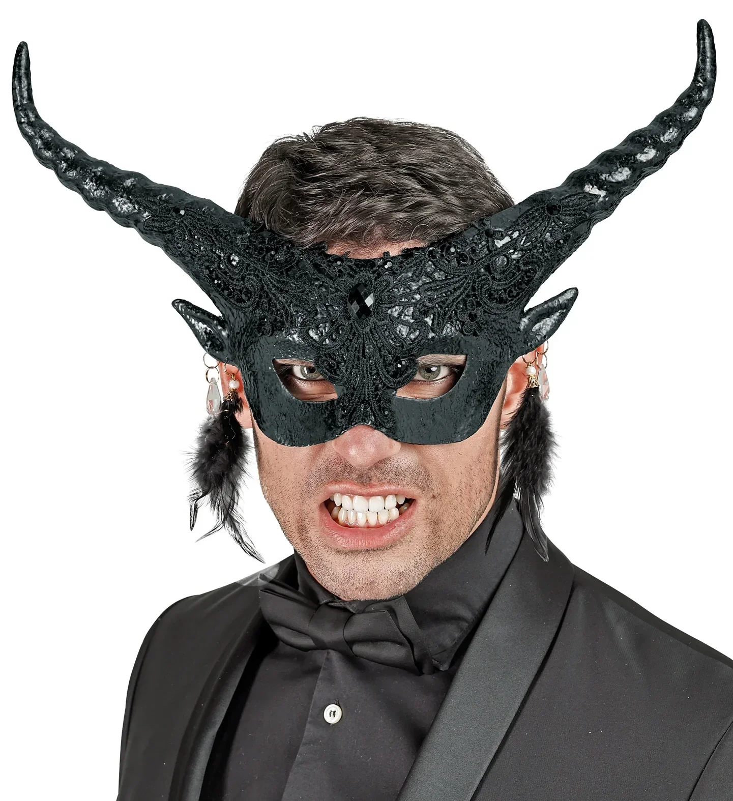 Maschera da Diavolo Nero con Corna e Pietre Preziose - immagine 5