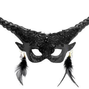Maschera da Diavolo Nero con Corna e Pietre Preziose