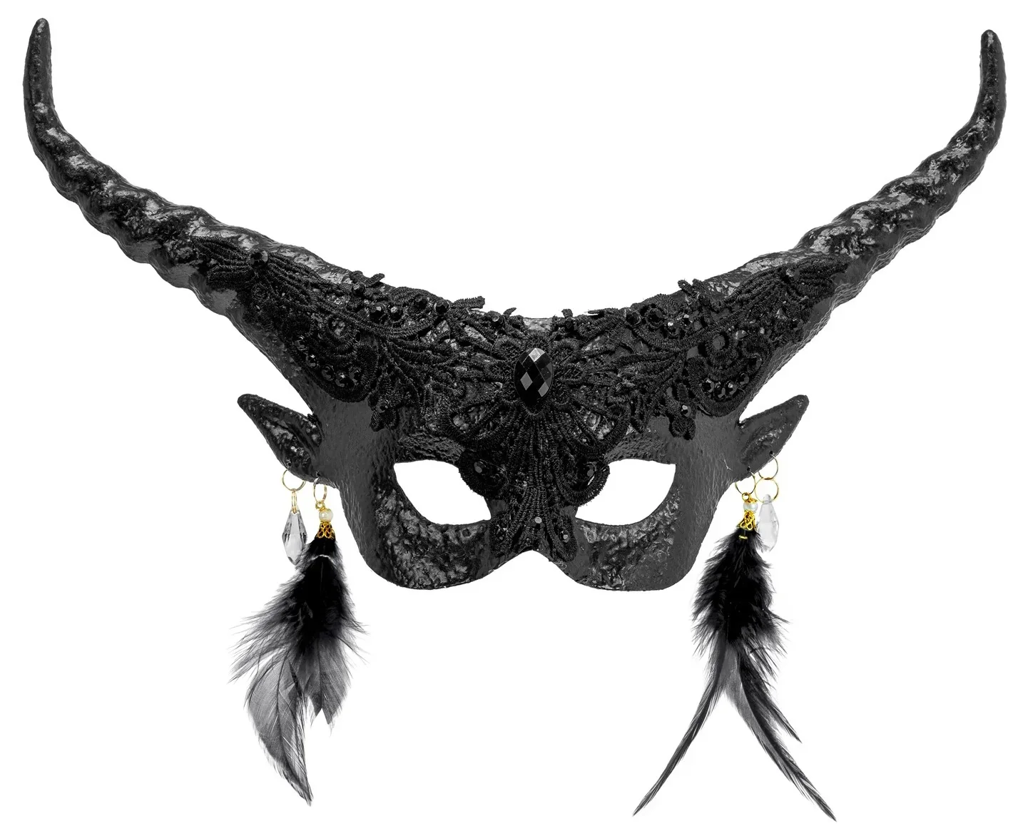 Maschera da Diavolo Nero con Corna e Pietre Preziose - immagine 2