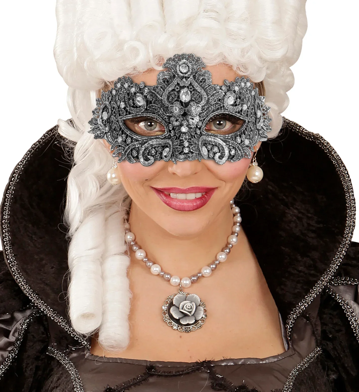 Maschera argentata decorata con pietre preziose - immagine 4