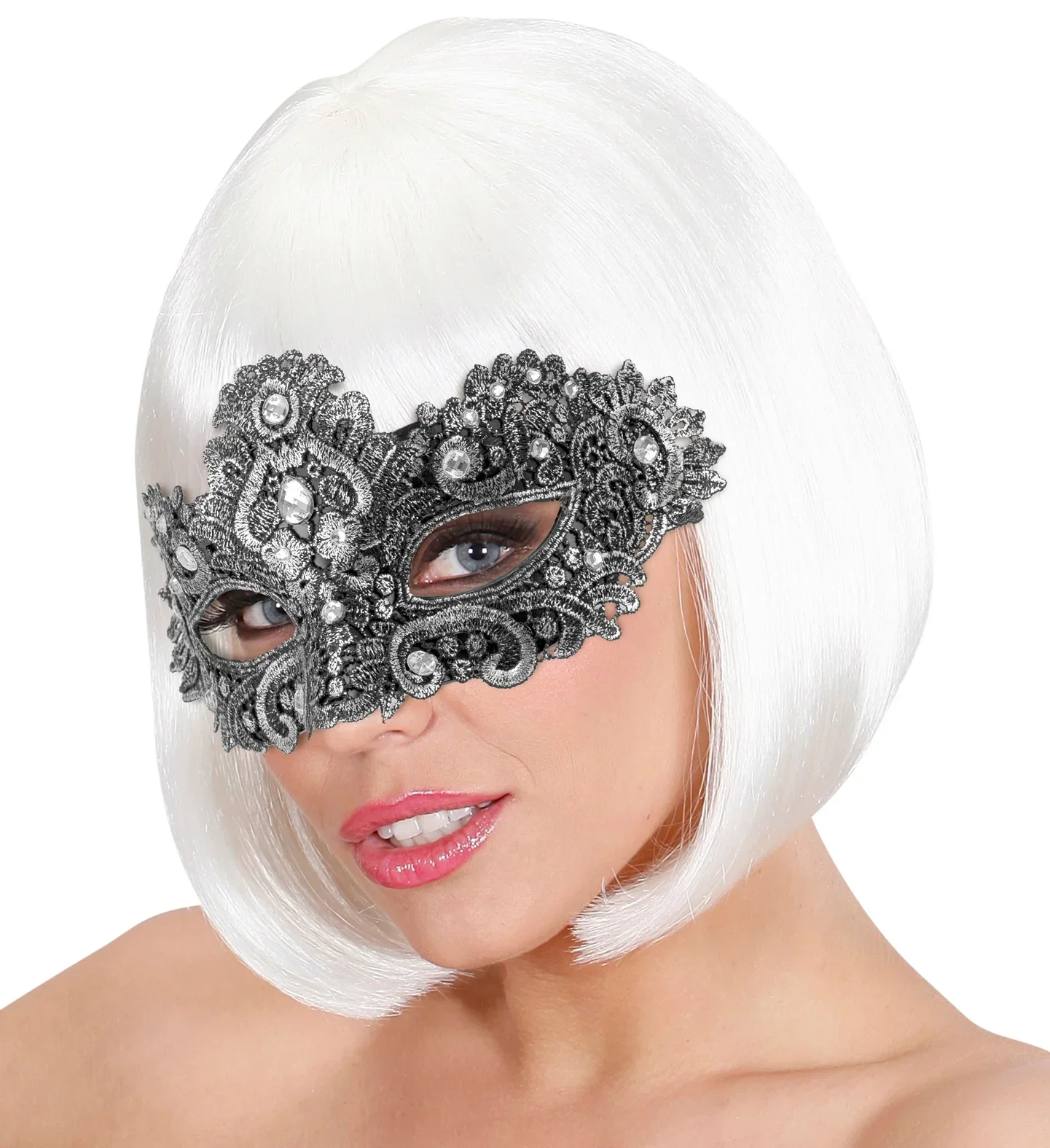 Maschera argentata decorata con pietre preziose - immagine 5