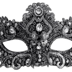 Maschera argentata decorata con pietre preziose