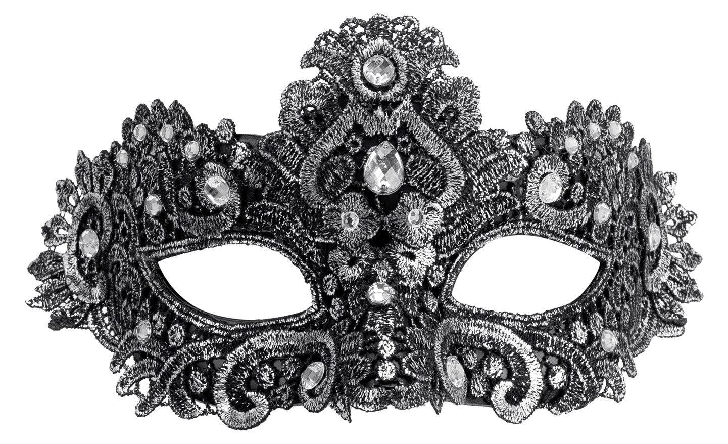 Maschera argentata decorata con pietre preziose