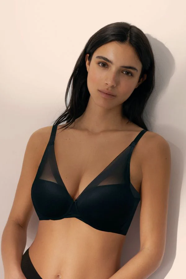 Reggiseno imbottito con ferretto in tulle nero