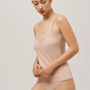 Canotta con scollo in tulle nude