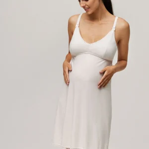 Camicia da notte premaman con spalline avorio