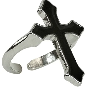 Anello con Croce Nera Metallica