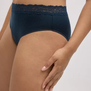 Slip midi a coste con pizzo blu navy