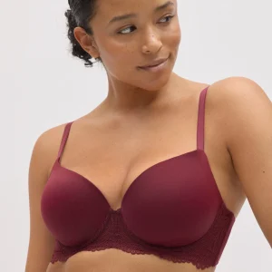Reggiseno imbottito con ferretto in pizzo granato, coppe B e C