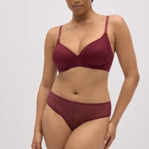 Completo reggiseno imbottito con ferretto coppa C e slip midi color bordeaux