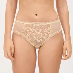 Slip midi in pizzo giallo