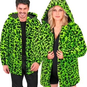 Giacca di Peluche Leopardo Verde Neon per Adulto