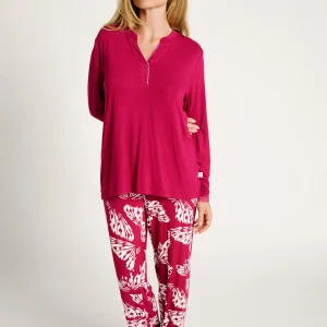 Pigiama lungo da donna con stampa a foglie | MUYDEMI