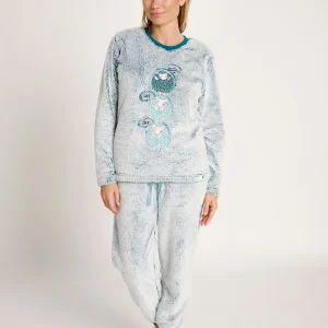 Pigiama in pile marmorizzato con stampa orso | MUYDEMI