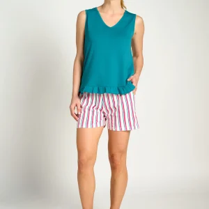 Pigiama corto da donna in cotone a righe con spalline | MUYDEMI