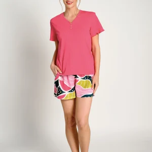 Pigiama rosa a maniche corte da donna | MUYDEMI