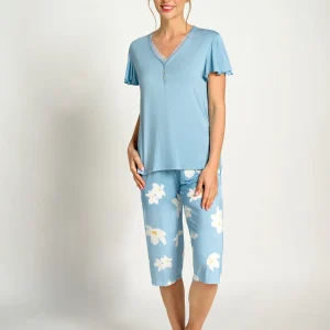 Pigiama Capri da donna con fiori blu | MUYDEMI