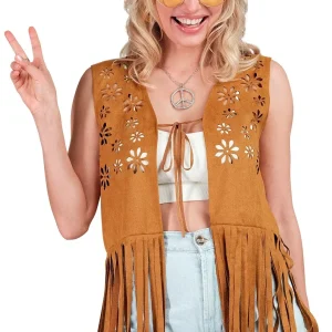 Gilet Hippie Marrone con Frange