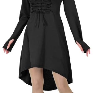 Costume Medievale Nero con Cappuccio per Donna
