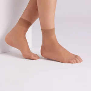 Confezione da 2 calzini alla caviglia con risvolto antipressione 15 denari beige