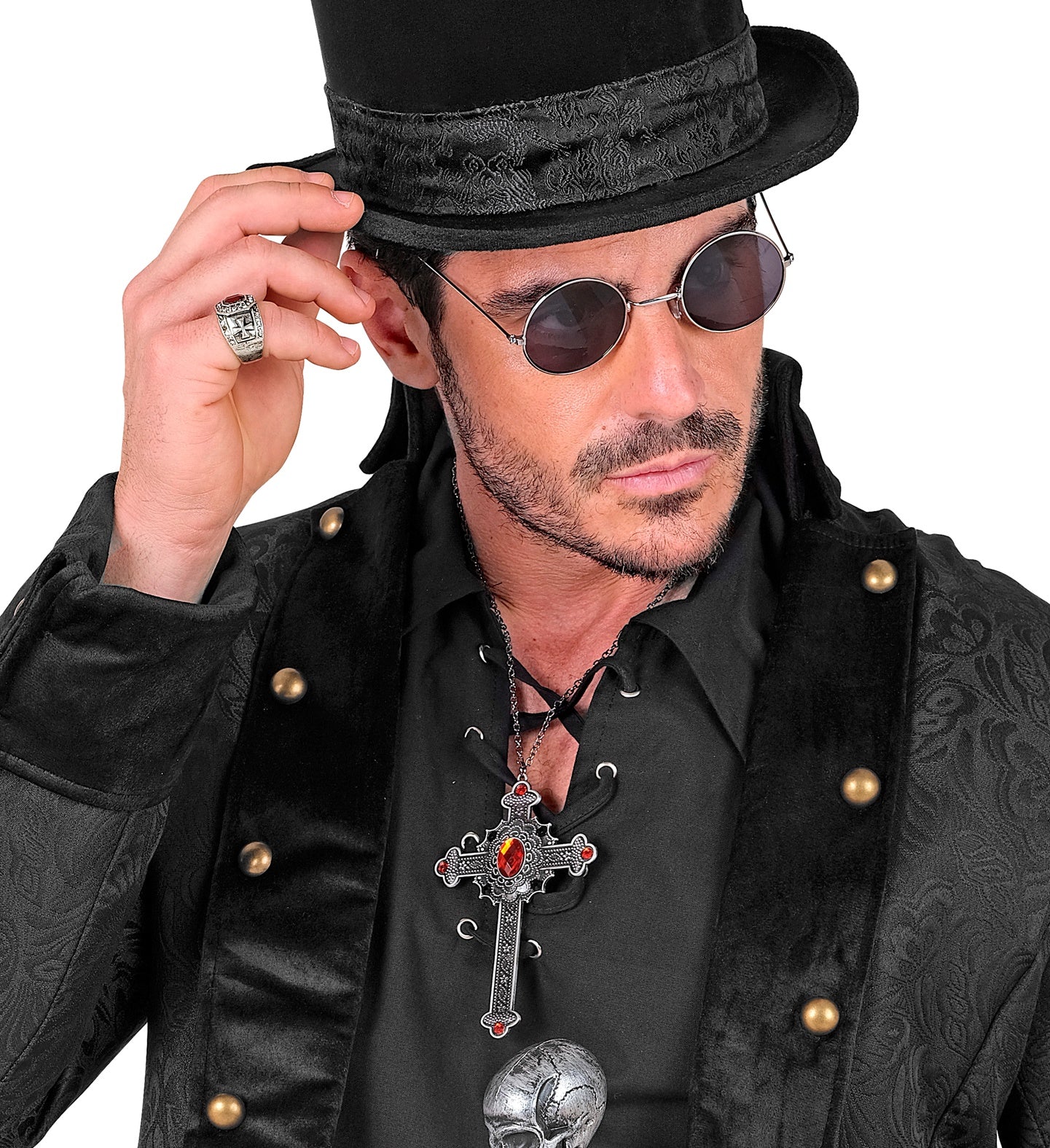 Collare da Vampira con Croce Nera con Gemme Rosse - immagine 8