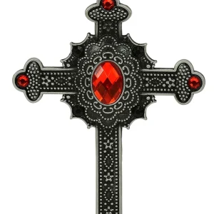 Collare da Vampira con Croce Nera con Gemme Rosse