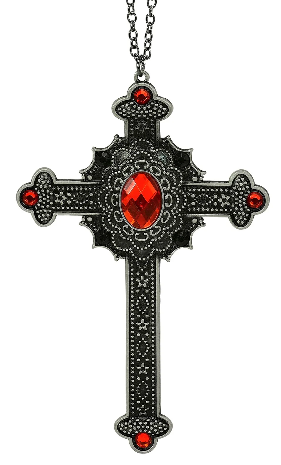 Collare da Vampira con Croce Nera con Gemme Rosse