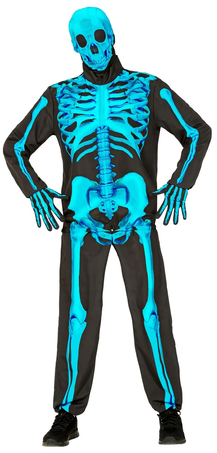 Costume da Scheletro Blu Neon per Uomo - immagine 2