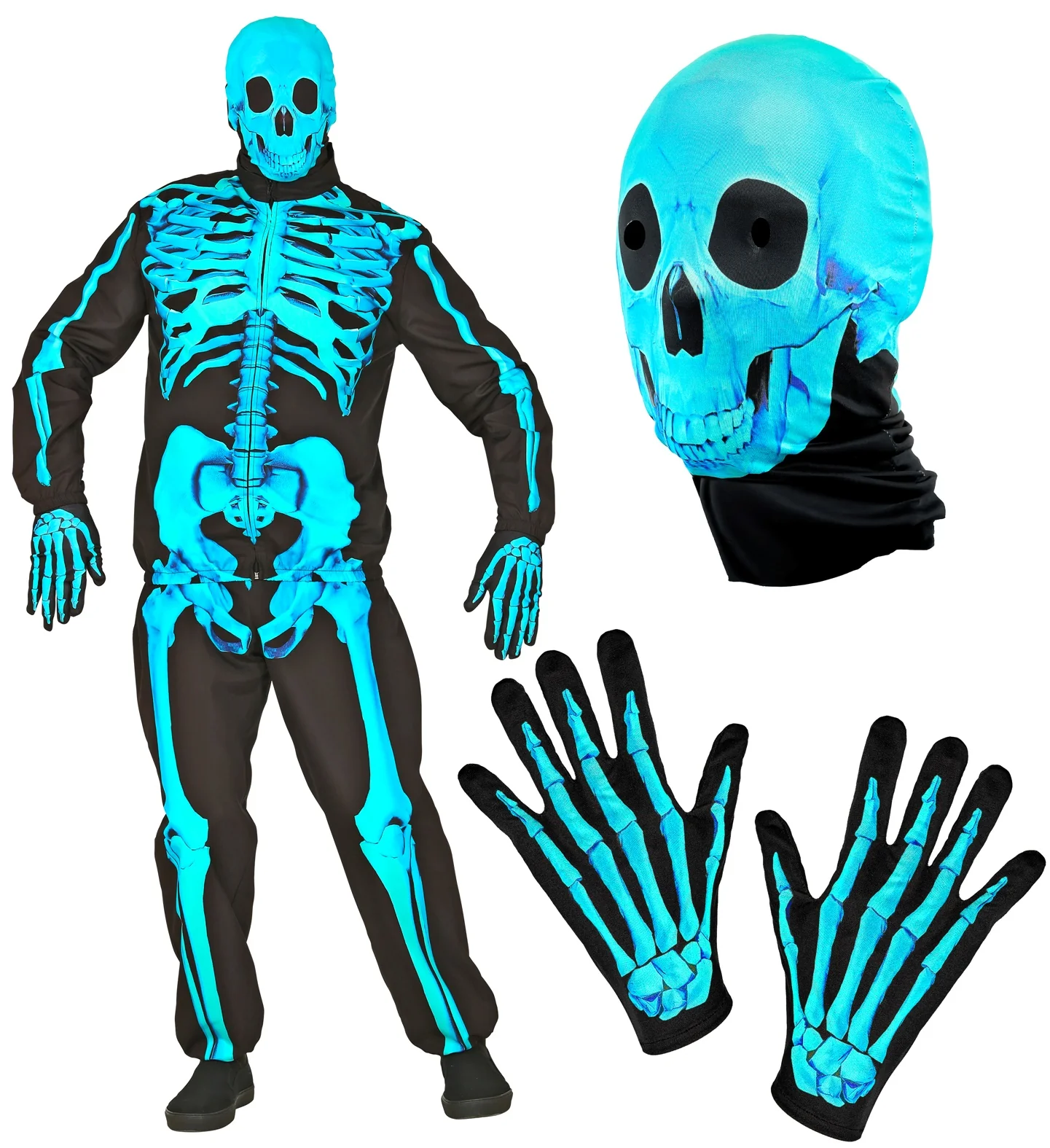Costume da Scheletro Blu Neon per Uomo - immagine 5