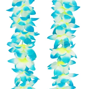 Collare Hawaiano di Fiori Tropicali Blu e Bianchi